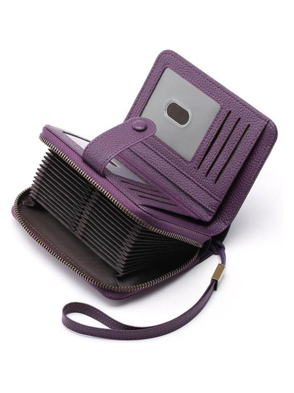 RFID Leather Wallet for Women Large Capacity Card Holder Zipper Bifold Wristlet